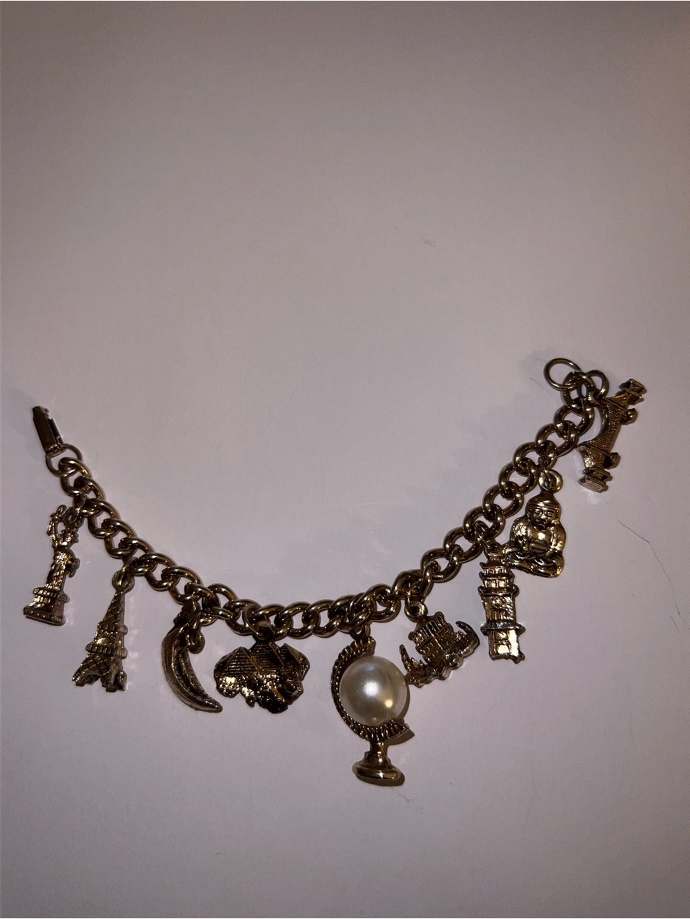 Gold-Tone Travel Charm Bracelet with Pearl Globe Charm